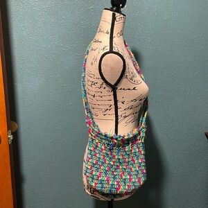 Hand Crochet multi colored cotton yarn- crossbody bucket/hobo bag.